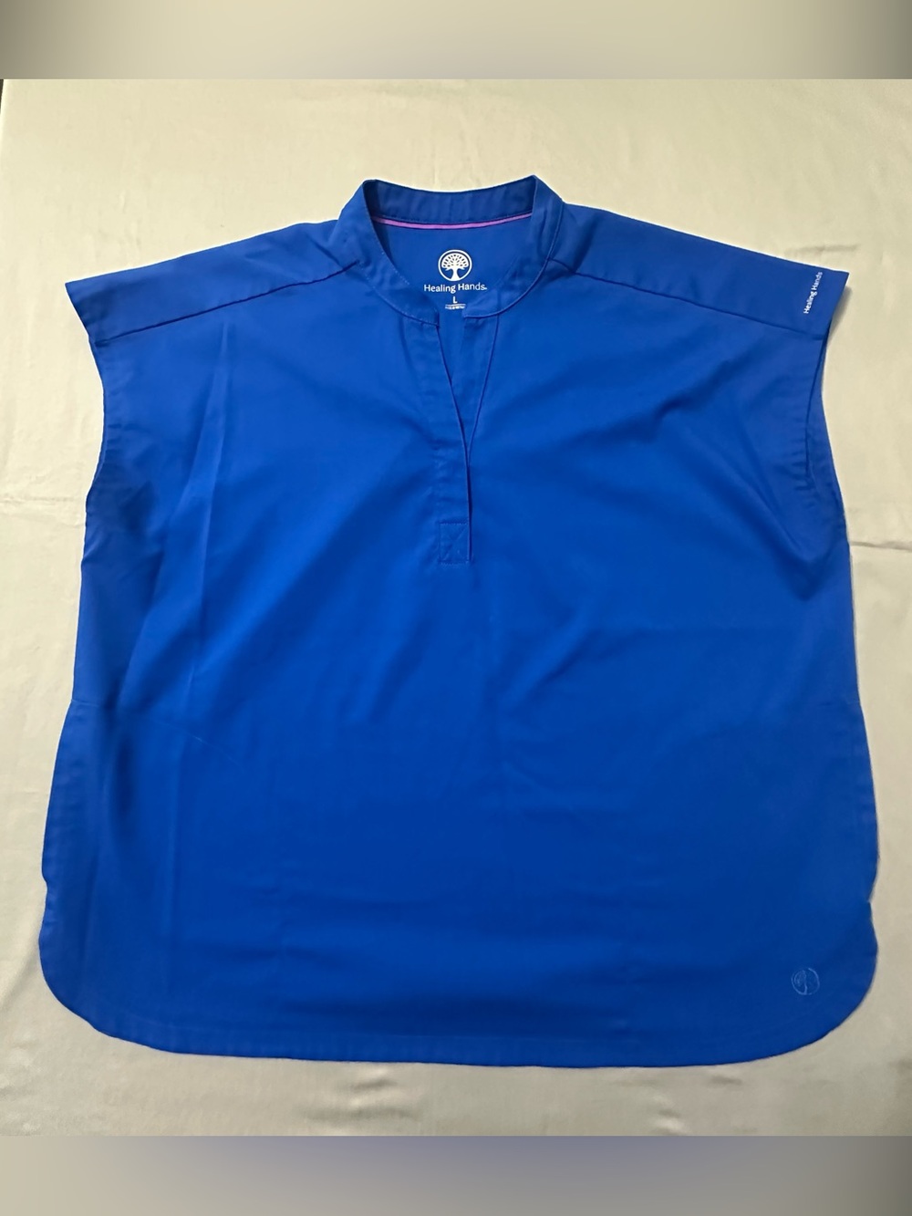 Healing Hands Journey Scrub Top L Royal Blue Mandarin Collar Snap Placket 2152